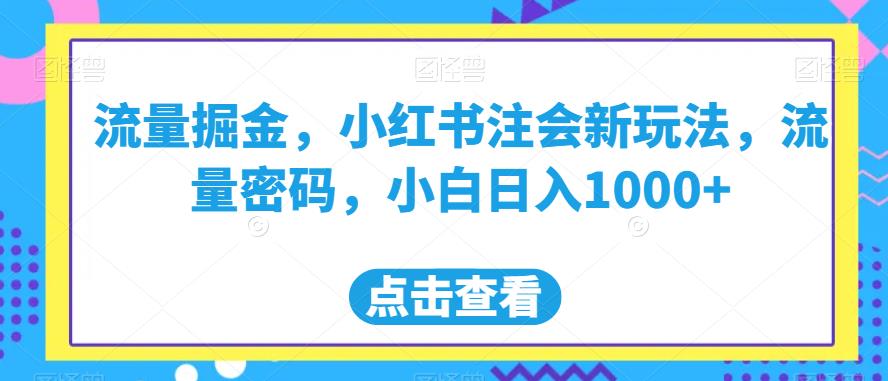 流量掘金，小红书注会新玩法，流量密码，小白日入1000 【揭秘】