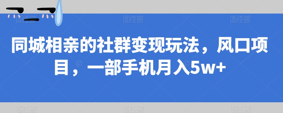 同城相亲的社群变现玩法，风口项目，一部手机月入5w 【揭秘】