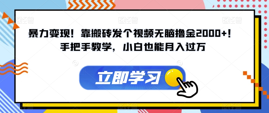 暴力变现！靠搬砖发个视频无脑撸金2000 ！手把手教学，小白也能月入过万【揭秘】