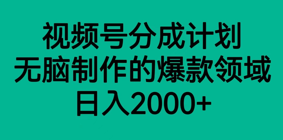 视频号分成计划，轻松无脑制作的爆款领域，日入2000 