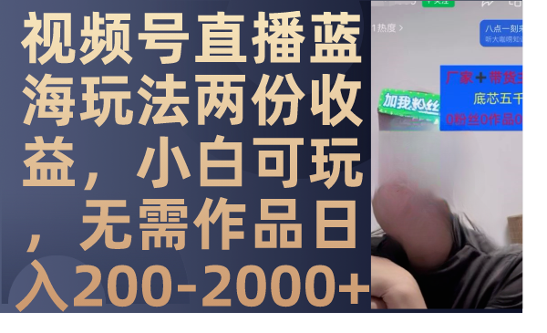 （7635期）视频号直播蓝海玩法两份收益，小白可玩，无需作品日入200-2000 