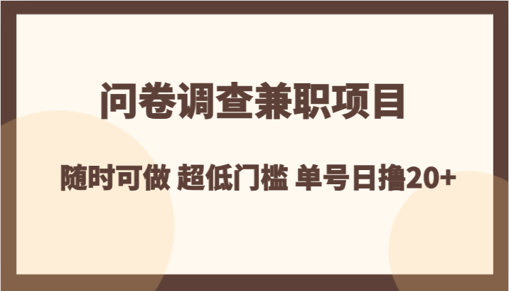 问卷调查兼职项目，随时可做 超低门槛 单号日撸20 