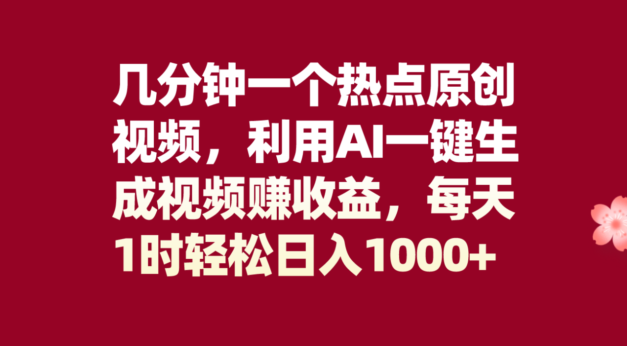 （8083期）几分钟一个热点原创视频，利用AI一键生成视频赚收益，每天1时轻松日入1000 