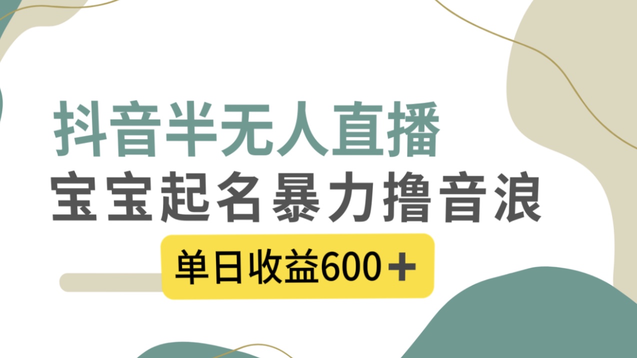 （8192期）抖音半无人直播，宝宝起名，暴力撸音浪，单日收益600 